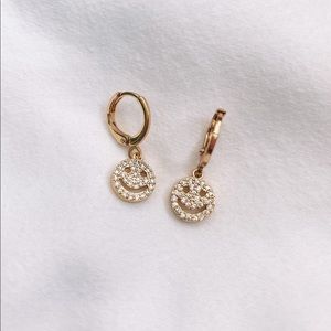Smiley Face Diamond Pave Huggie Hoop Earrings Gold